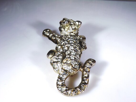 Gold Wash Rhinestone Encrusted Lion Cub Brooch, A… - image 5