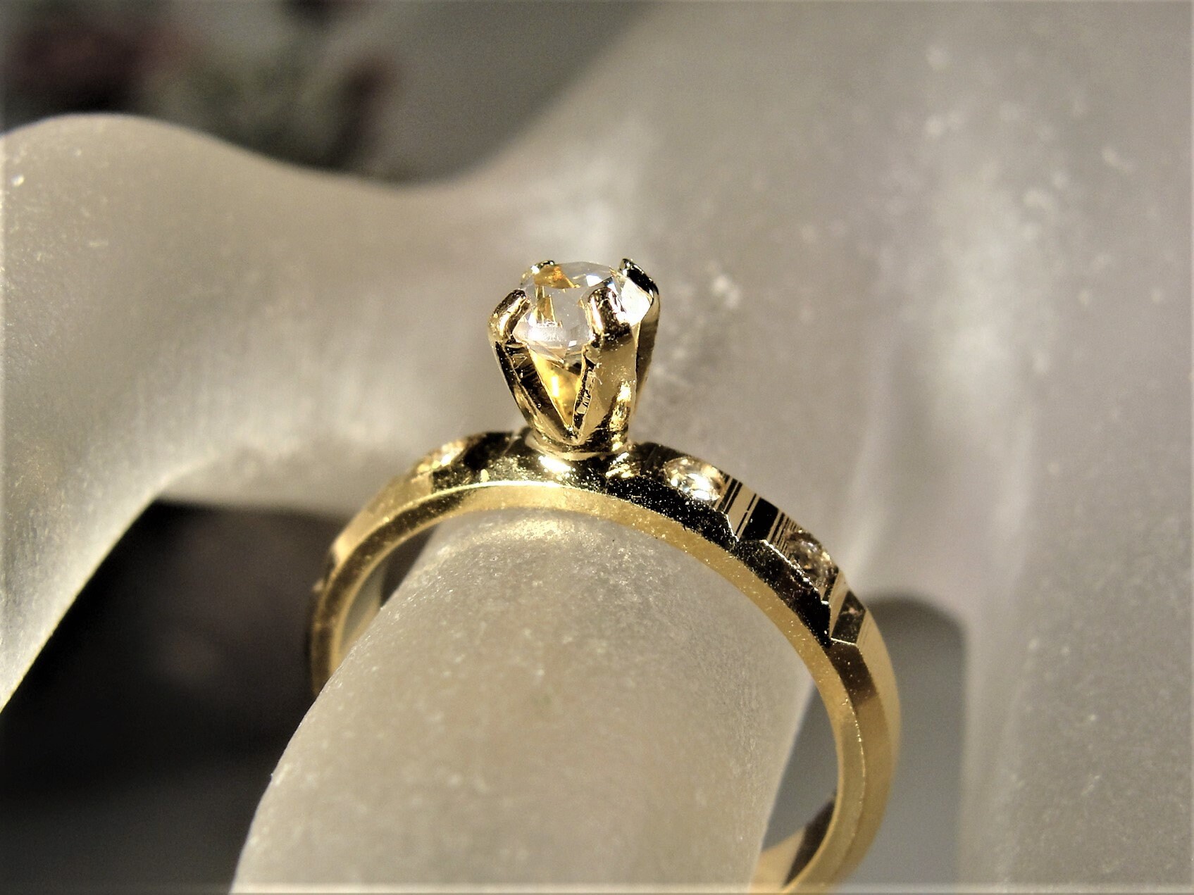 Rhinestone Solitaire Gold Tone Fashion Ring, Faux Engagement Ring