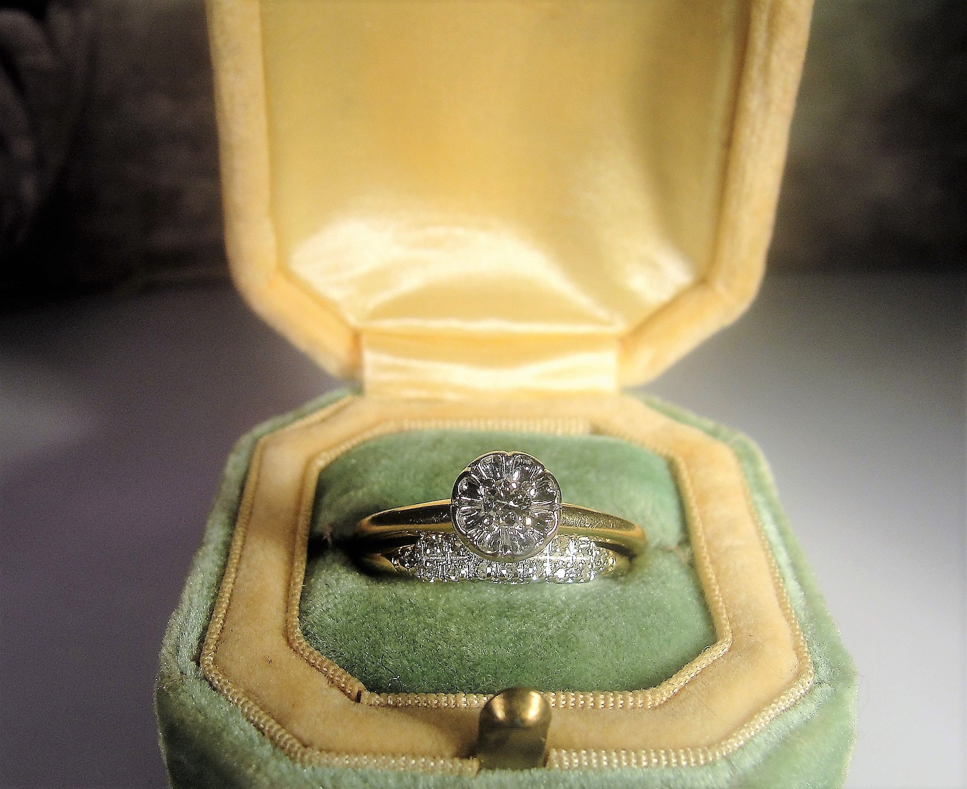 14K Gold Bridal Ring Set, Diamond Engagement Ring, Diamond Wedding Band, Bridal Rings