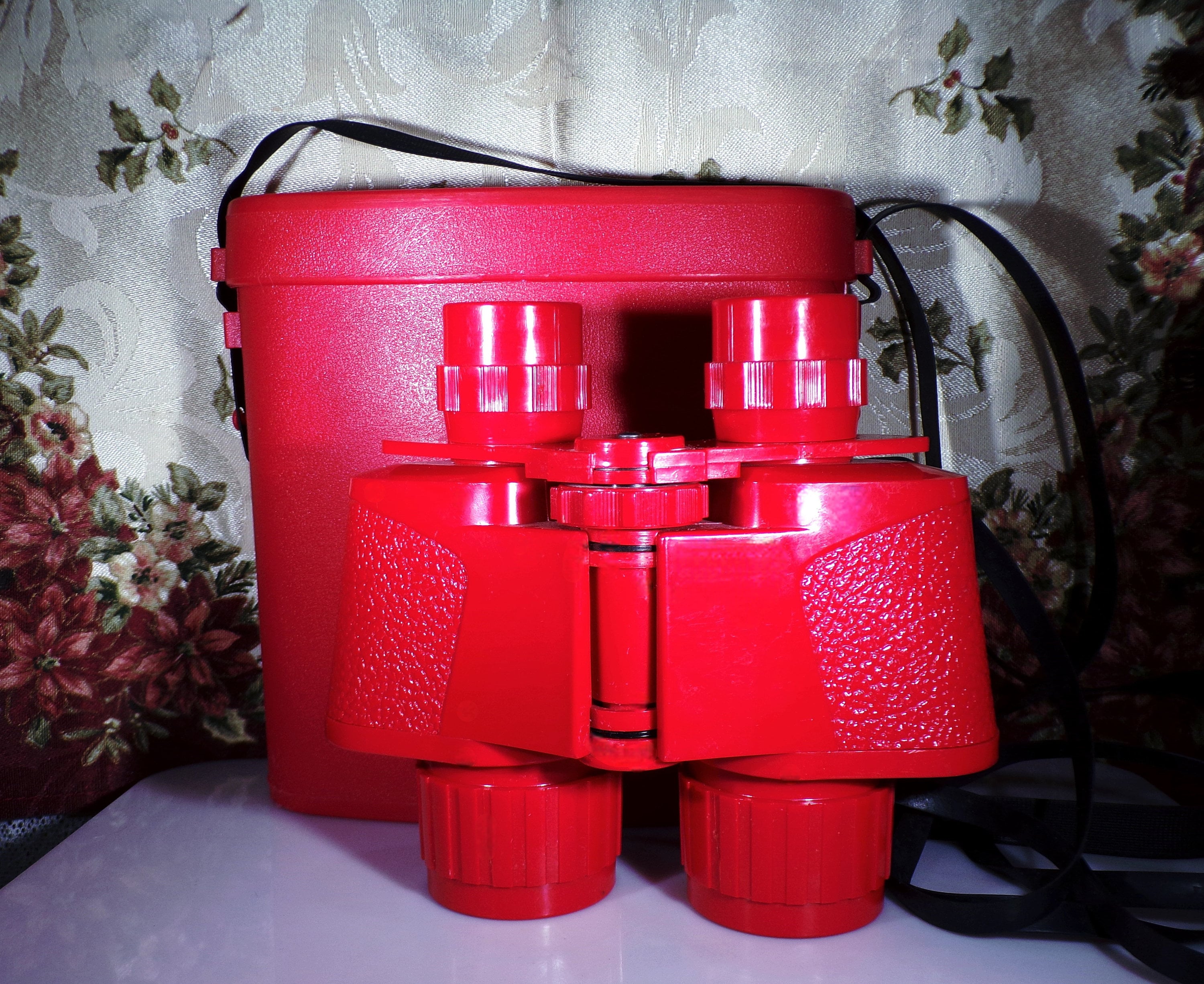 Reserved for Deb Italian Red Binoculars with HardShell Case and Black