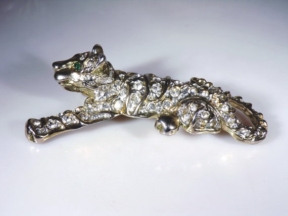 Gold Wash Rhinestone Encrusted Lion Cub Brooch, A… - image 3