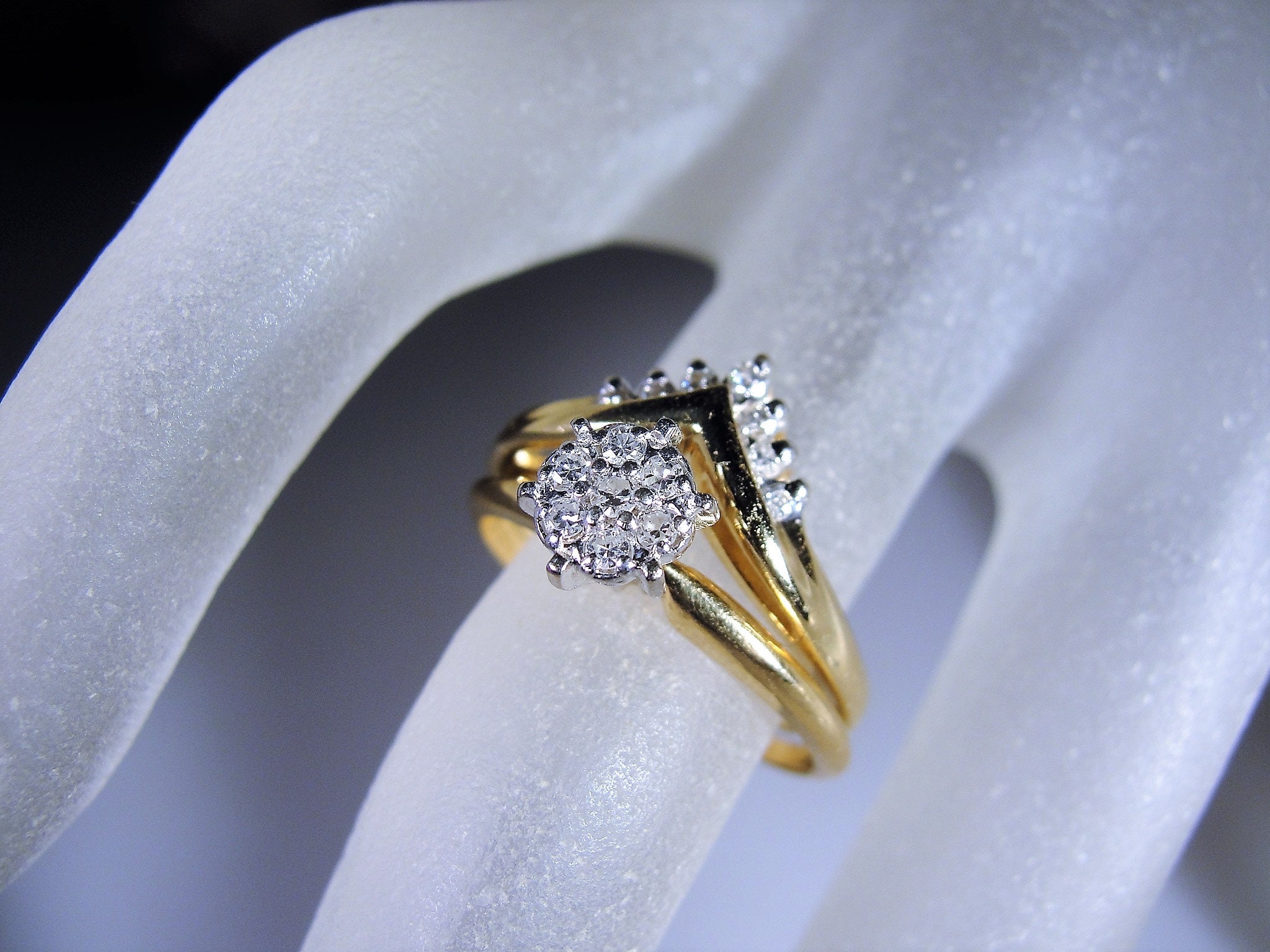 Bridal Ring Set, 14K Gold Diamond Cluster Engagement Ring, Diamond ...