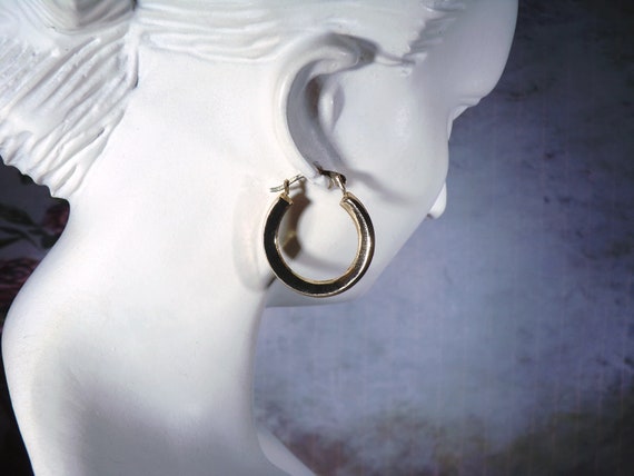 14K Yellow Gold Hoop Earrings - Concave Hoop Earr… - image 6