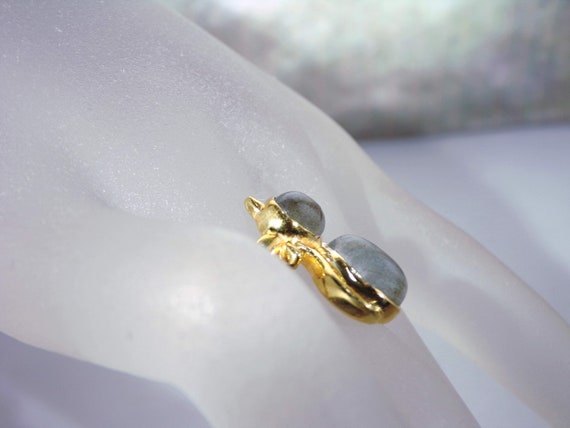 Labradorite Cat Ring – Gold Vermeil Bluish Gray C… - image 8