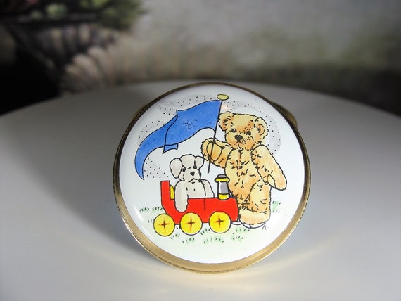 CRUMMLES ENAMELS Teddy Bear Trinket Box or Pill B… - image 1