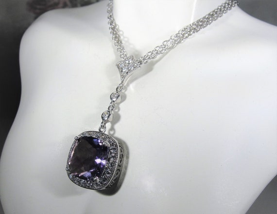 Amethyst Necklace, Sterling Silver Art Deco Purpl… - image 7