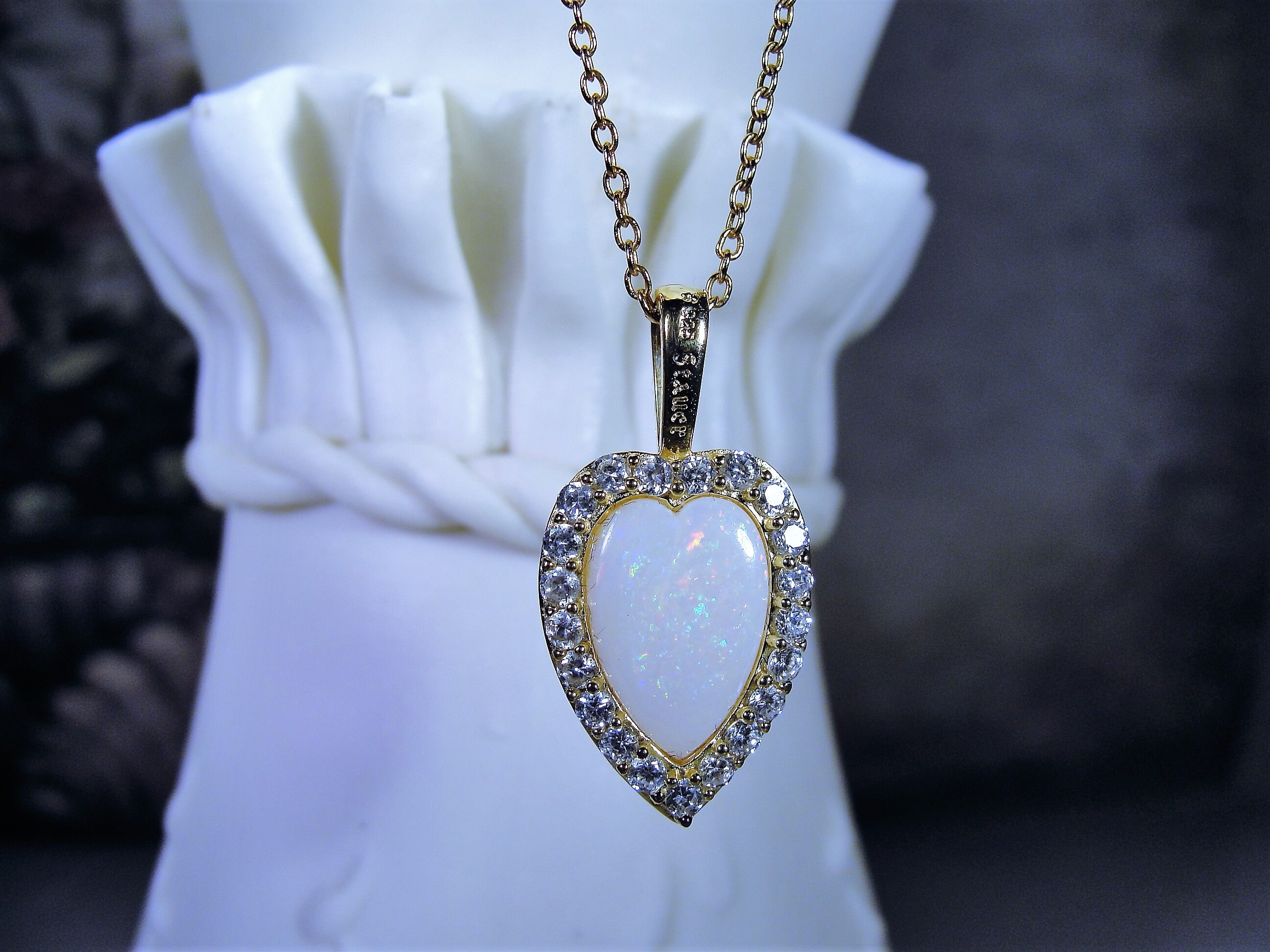 STAUER Heart Necklace Dual Heart Necklace Genuine Opal Heart Gem
