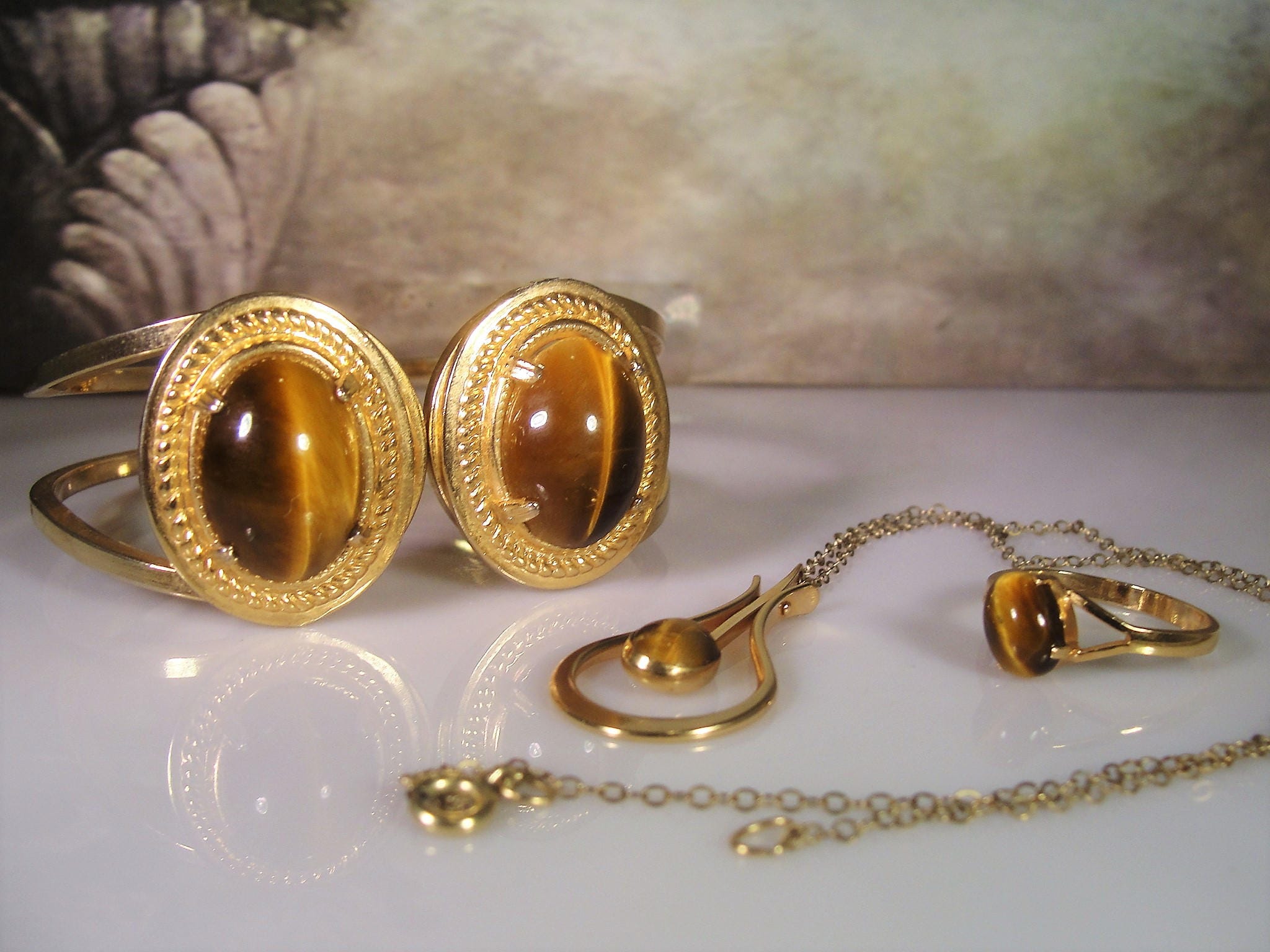14K Gold Filled Jewelry Set, Tiger’s Eye Jewelry Set, Tiger’s Eye Ring