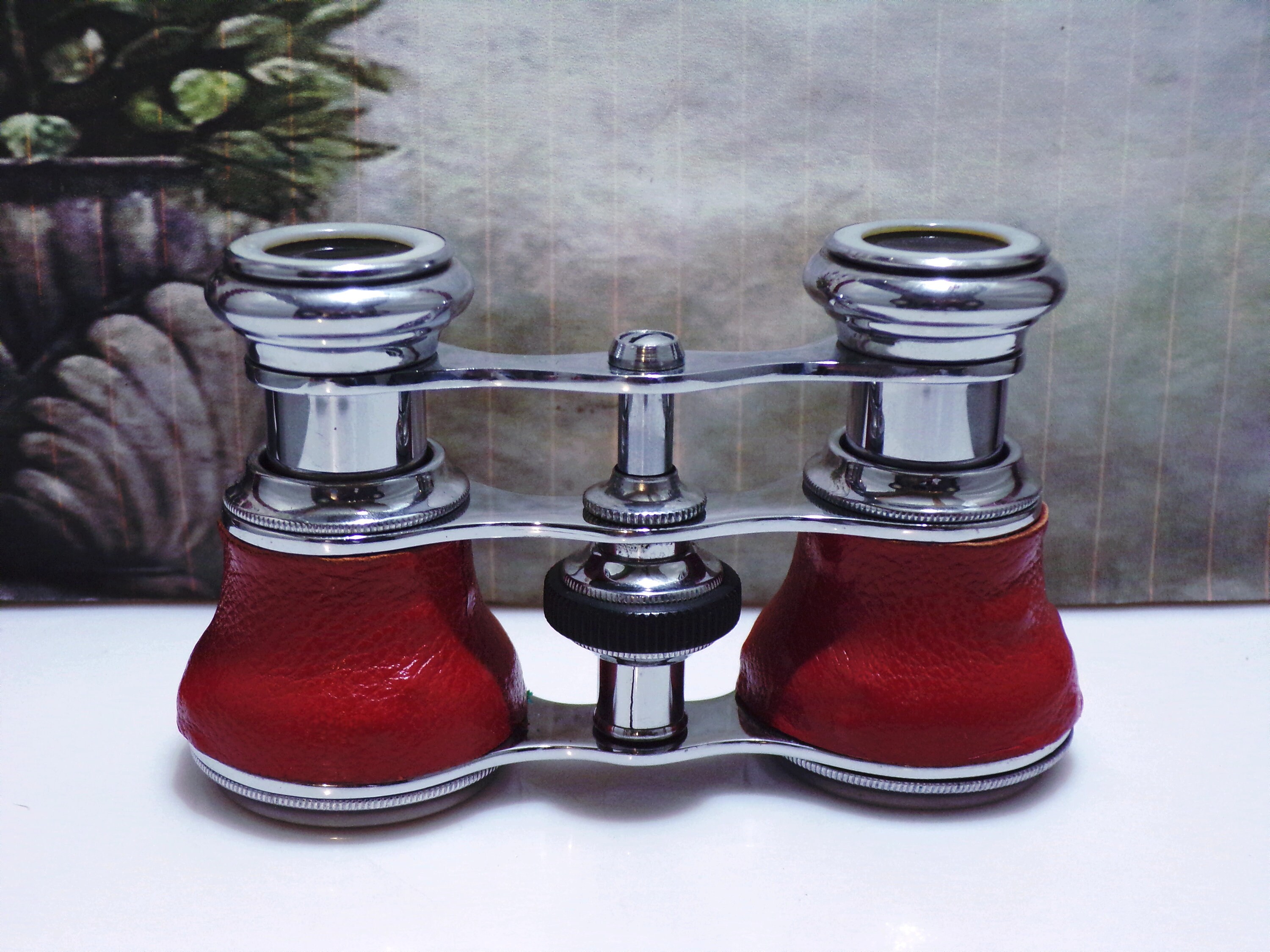 LA REINE French Opera Glasses, Red Leather Opera Glasses with a Red