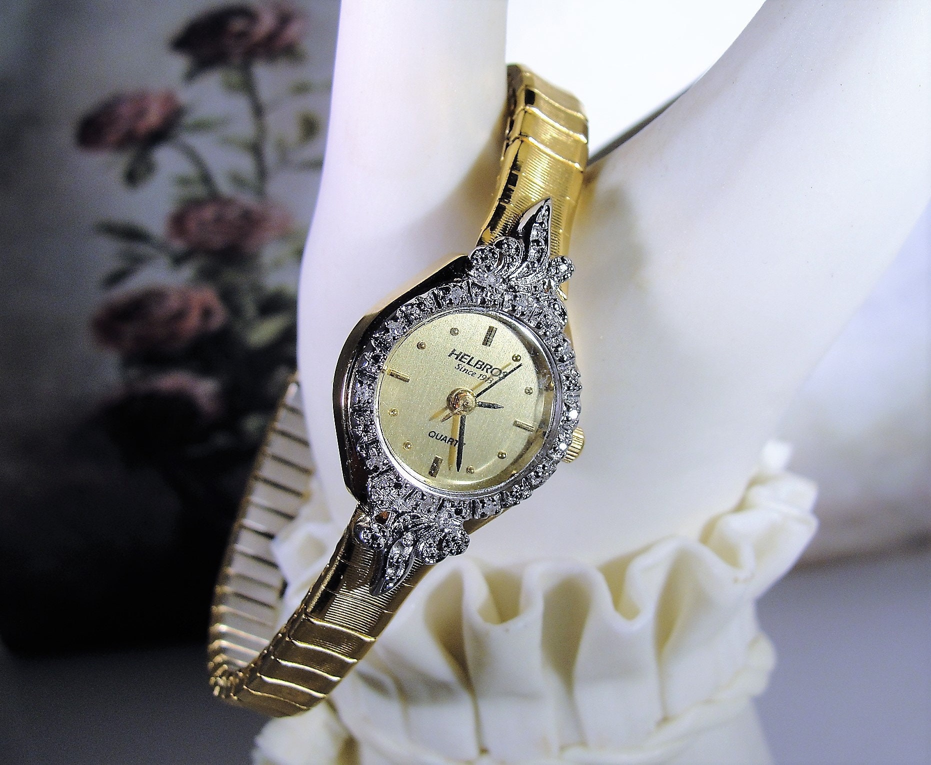 HELBROS Womenâs Wrist Watch, Genuine Diamond Wrist Watch, Ladies Wrist Watch, Quartz Wrist Watch