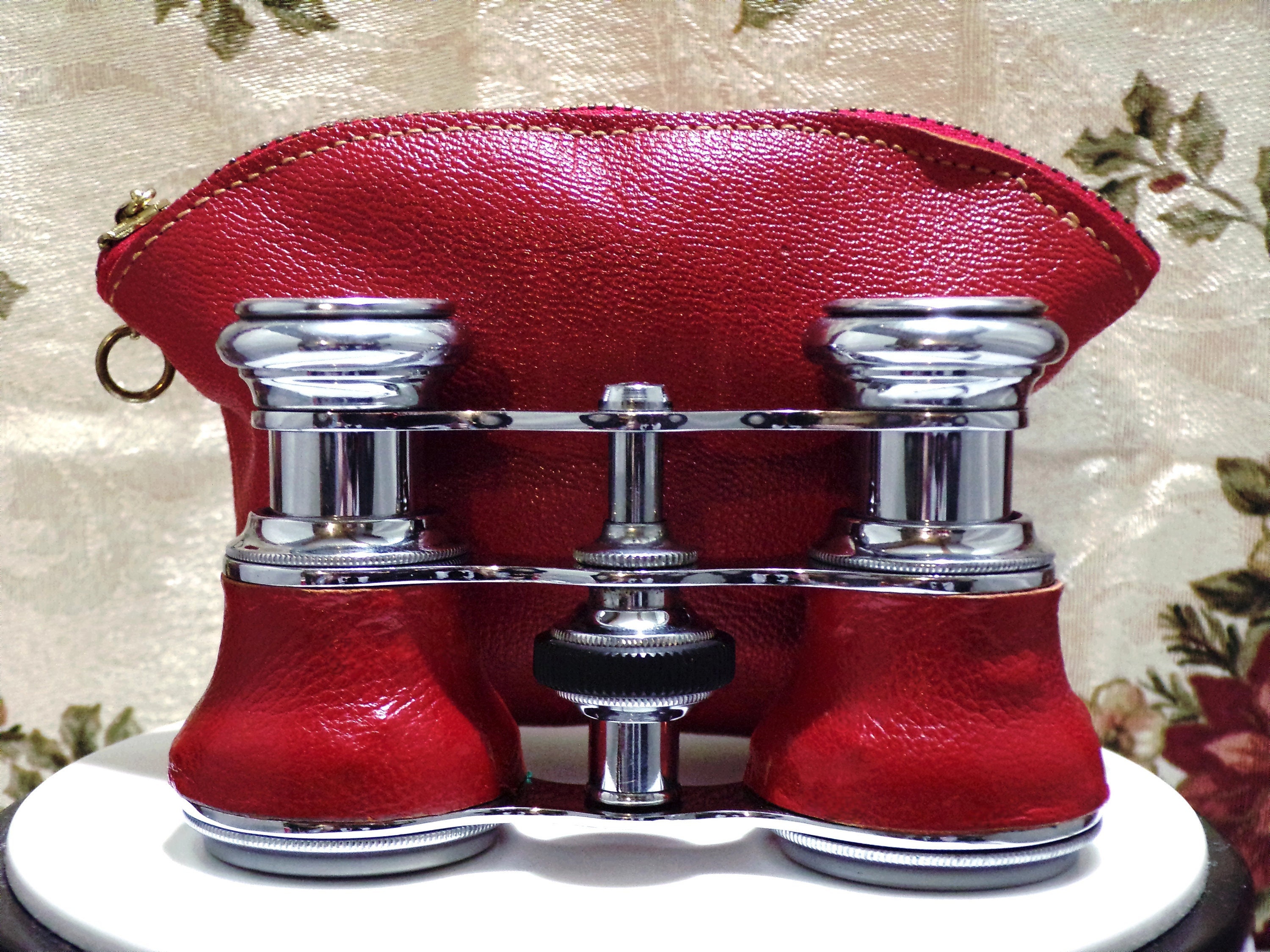 LA REINE French Opera Glasses, Red Leather Opera Glasses with a Red