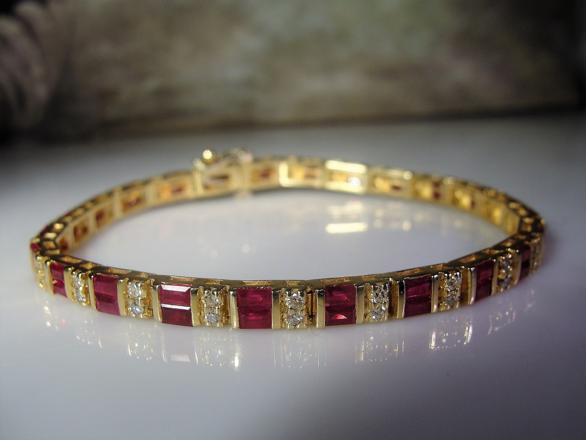 14K Ruby and Diamond Bracelet, Ruby Tennis Bracelet, Diamond Tennis