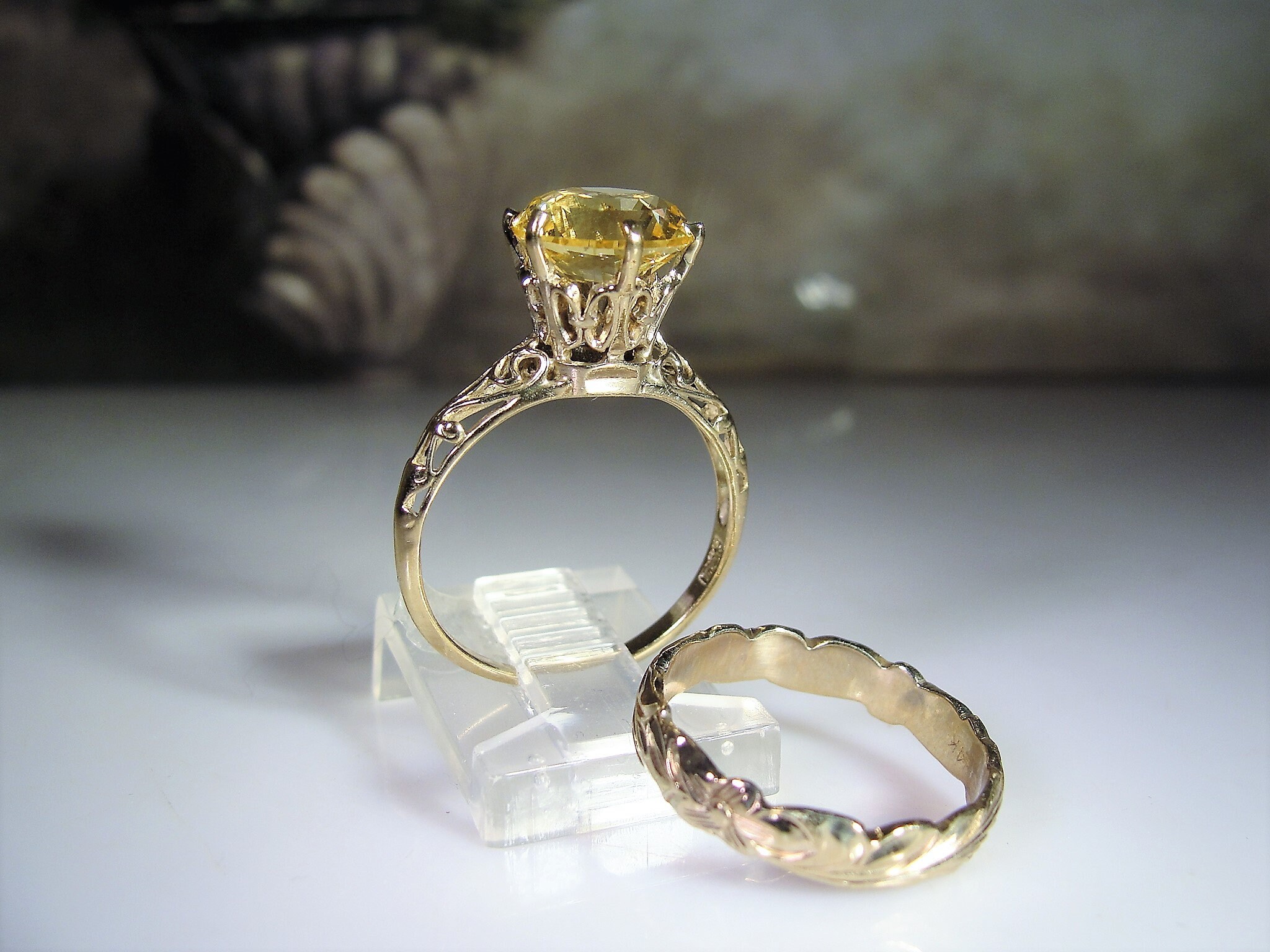 Victorian 14K Citrine Bridal Ring Set, Alternative Bridal Rings