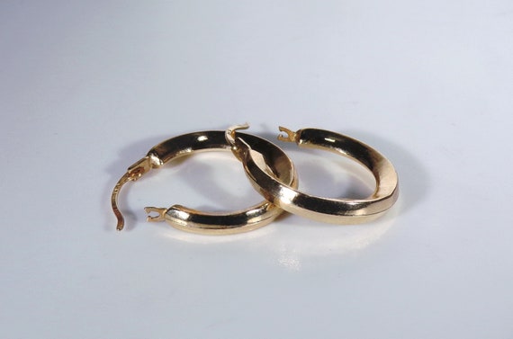 14K Yellow Gold Hoop Earrings - Concave Hoop Earr… - image 4