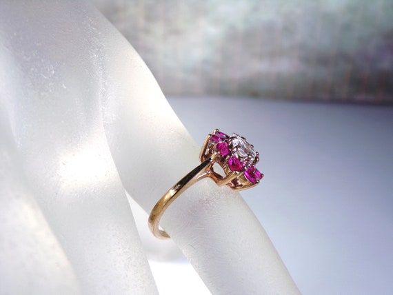 Vintage 10K Yellow Gold Ruby and White Topaz Flor… - image 10