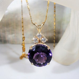 Amethyst & Diamond Pendant, 14K Yellow Gold Purple Amethyst and Diamond Pendant, Natural Amethyst and Diamonds, Vintage Pendant image 8