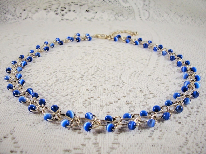 Bead Necklace Blue and White Beaded Necklace Interlocking Etsy