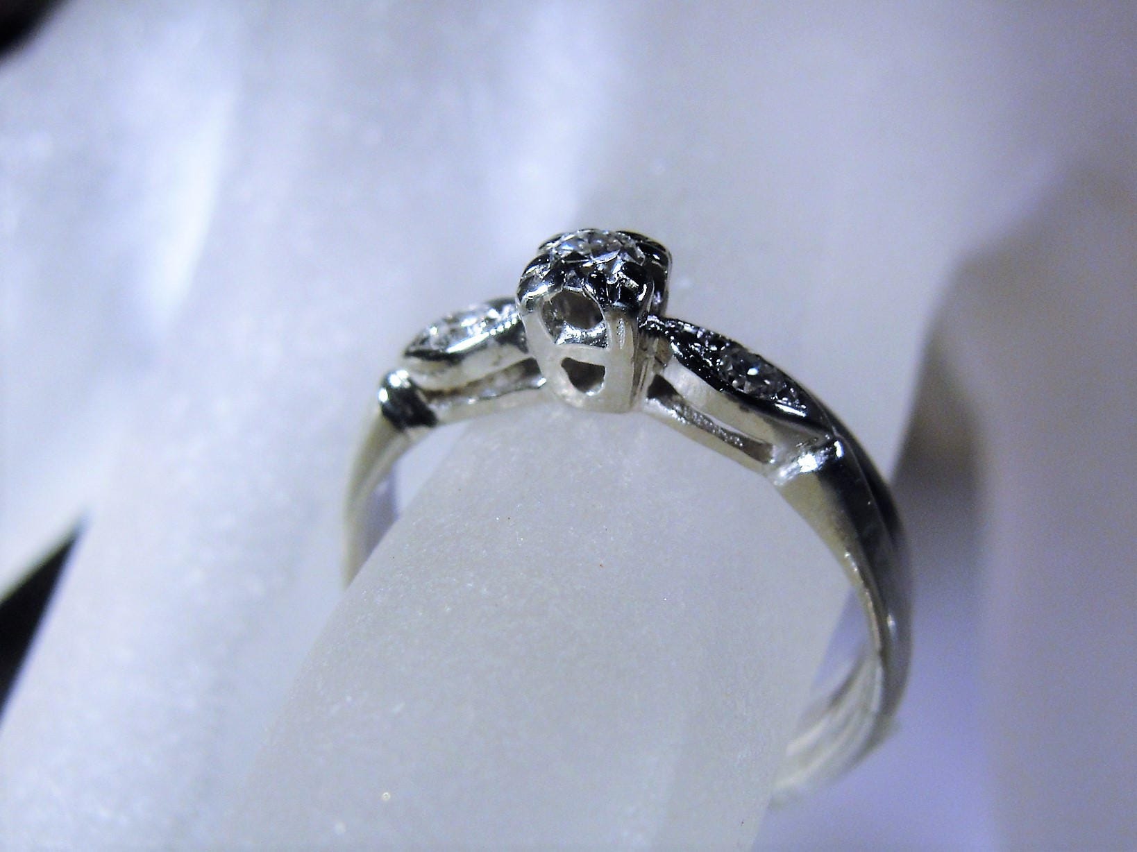 14K White Gold Bride and Groom Rings, Diamond Engagement Ring, Bride