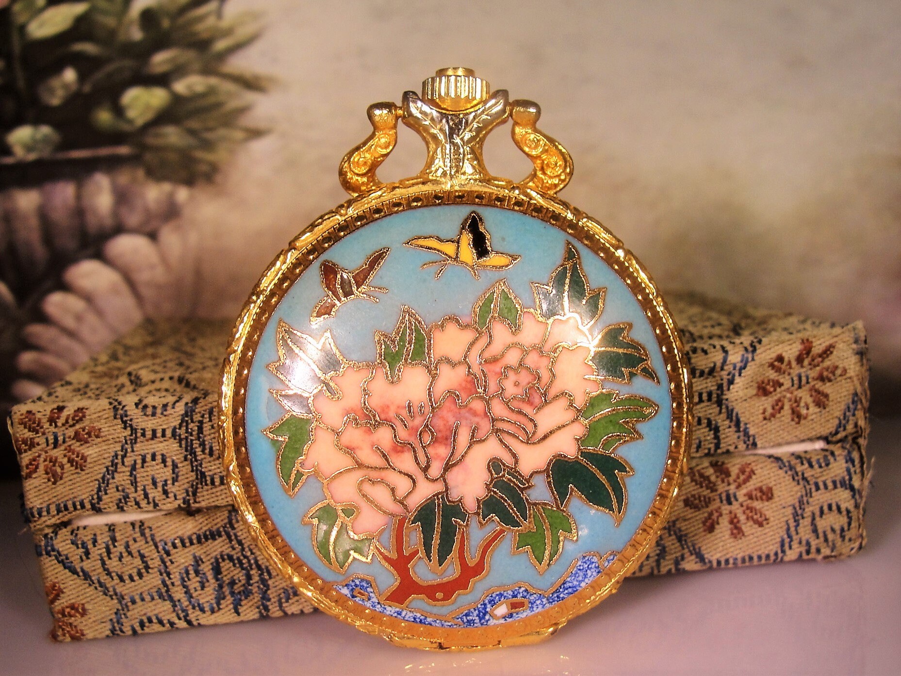 Cloisonné Pocket Watch, Enamel Pocket Watch, Mechanical Pocket Watch, 19 Jewels, Original Box