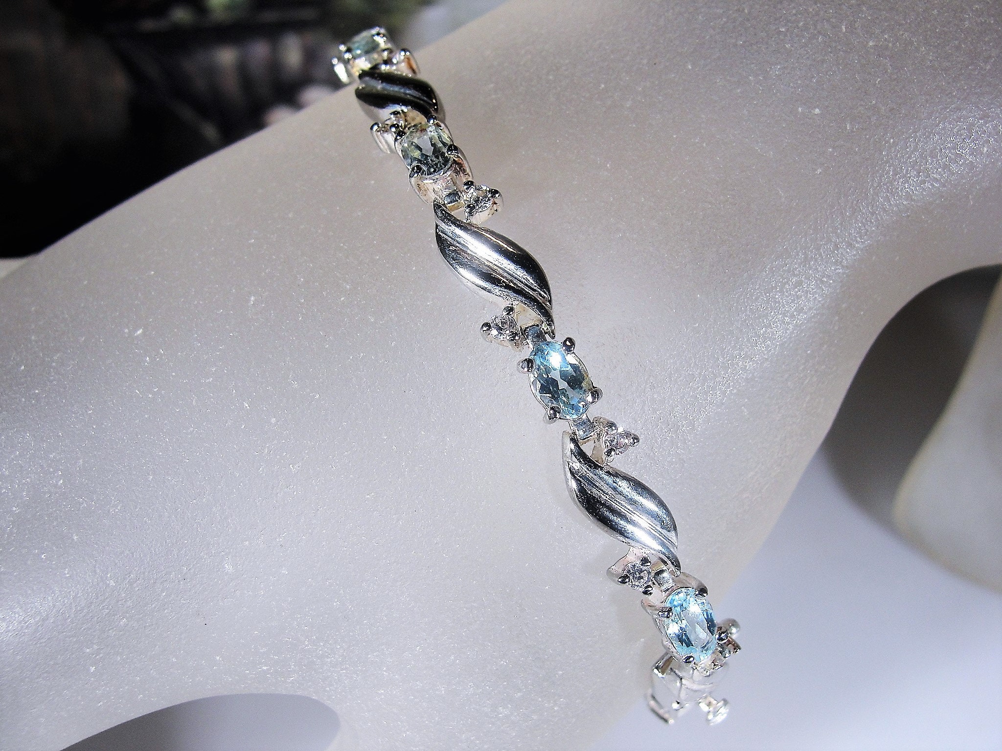 Tennis Bracelet, Vintage Sterling Silver Pale Swiss Blue Topaz and ...