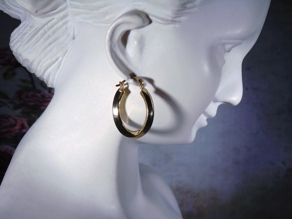 14K Yellow Gold Hoop Earrings - Concave Hoop Earr… - image 5