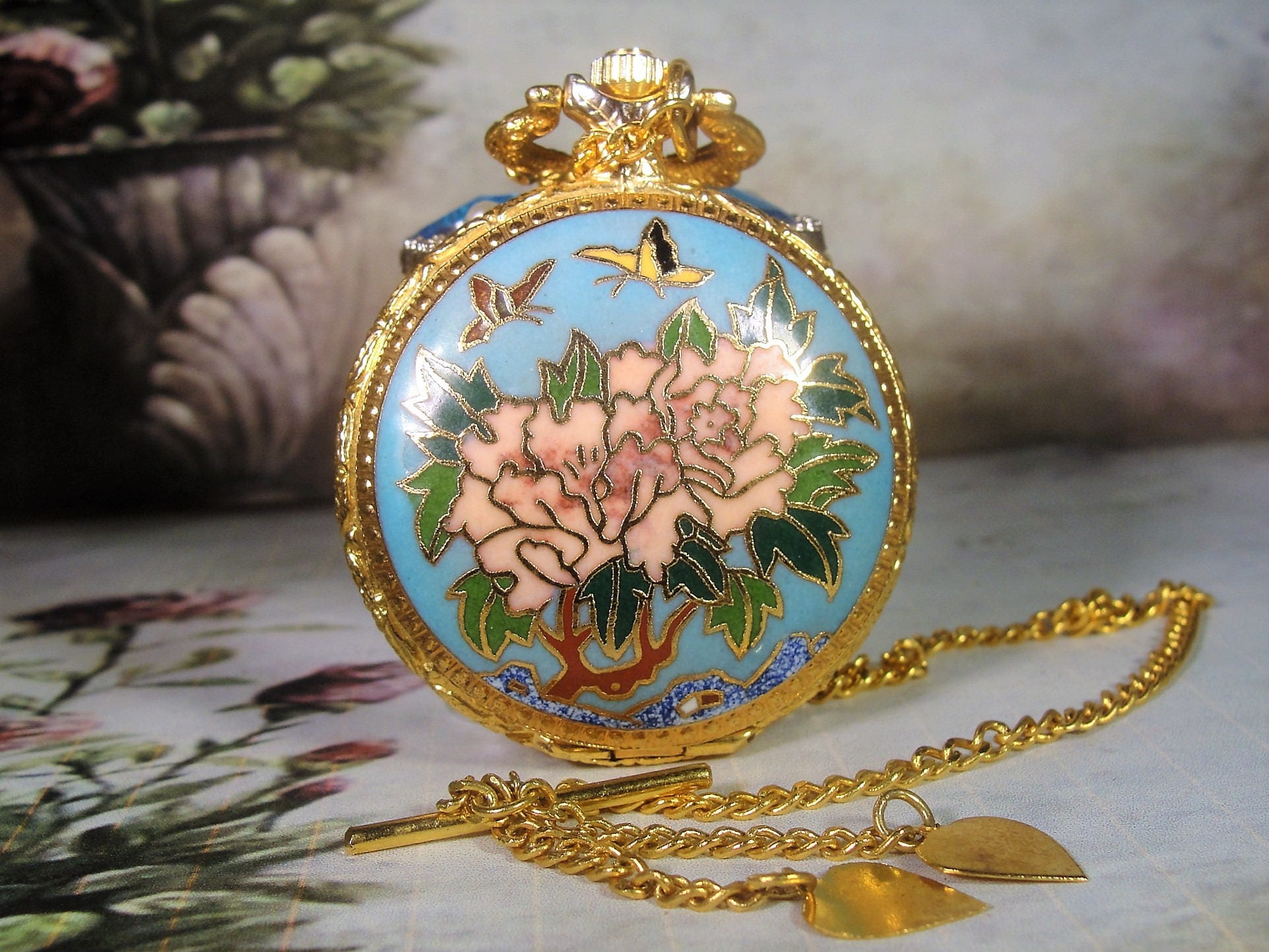 Cloisonné Pocket Watch, Enamel Pocket Watch, Mechanical Pocket Watch