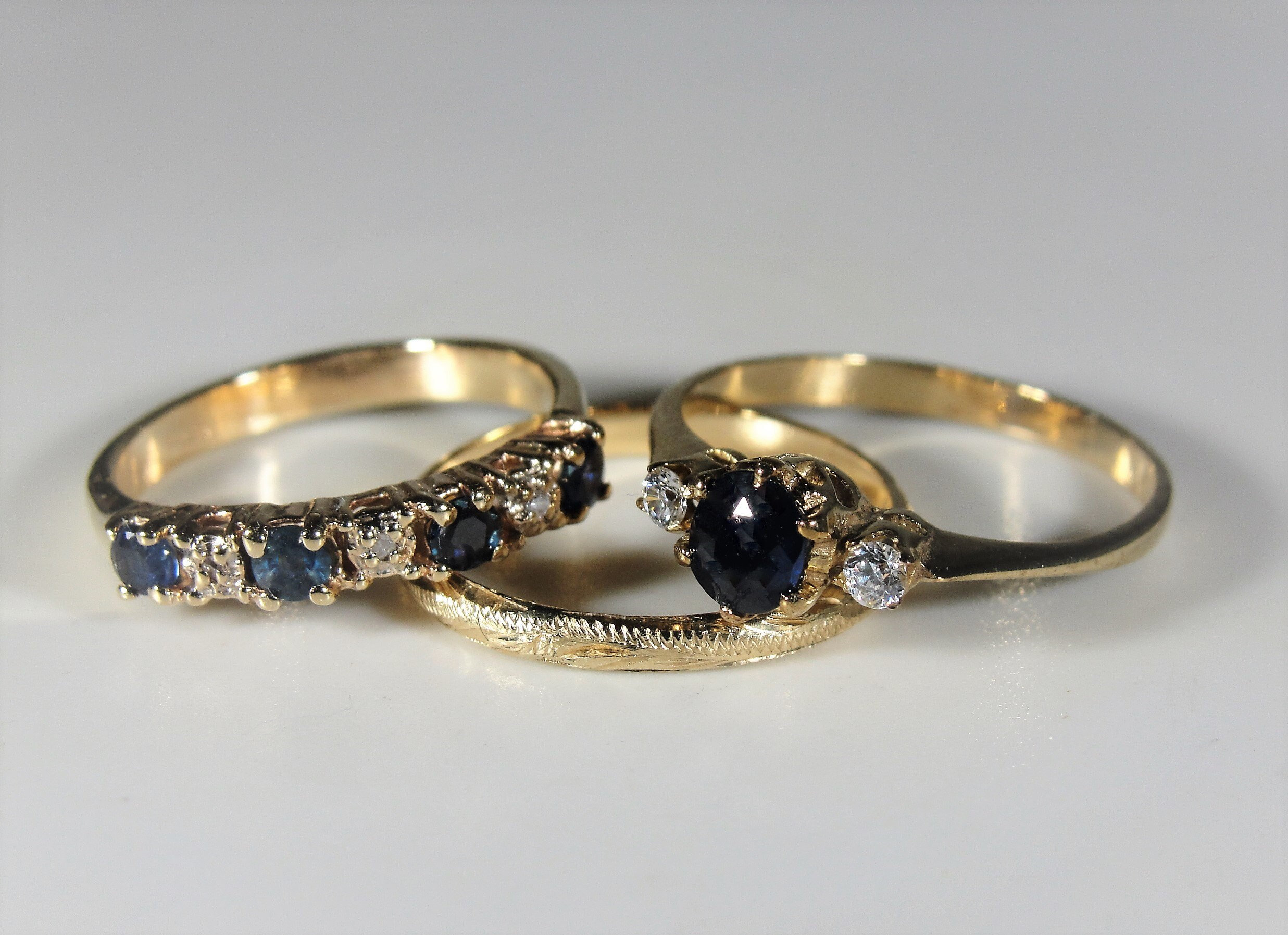 Bridal Ring Set, 14K Blue Sapphire & Diamond Stacking Bridal Ring Set