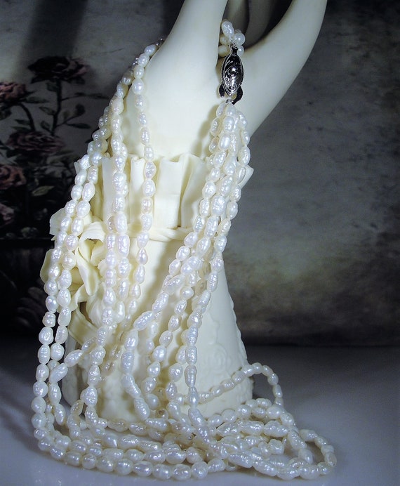 5 Strand Rice Pearl Necklace Twisted Rice Pearl Neck Gem