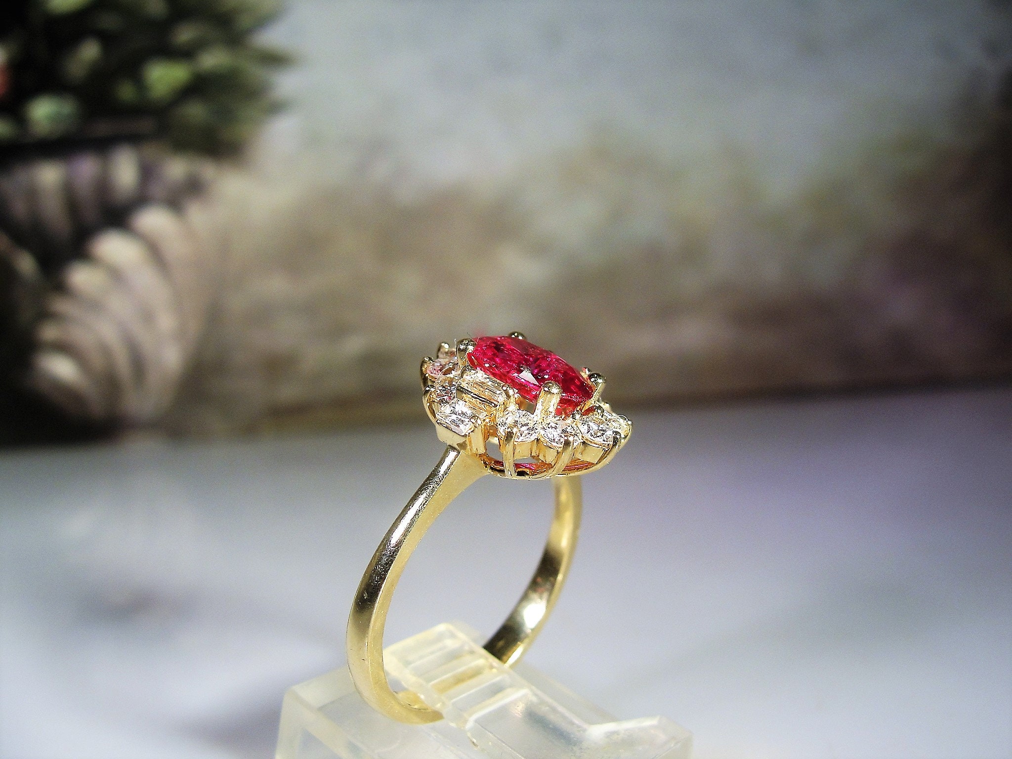 Ruby Diamond Ring, 14K Yellow Gold 1.5 CT Ruby and .60 TCW Diamond Ring