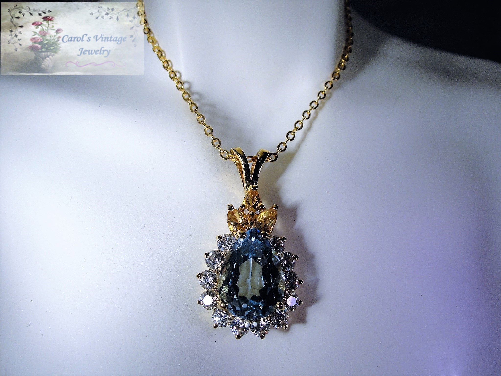 Stunning Gold Vermeil Swiss Blue Pear Shaped Topaz with Marquise ...