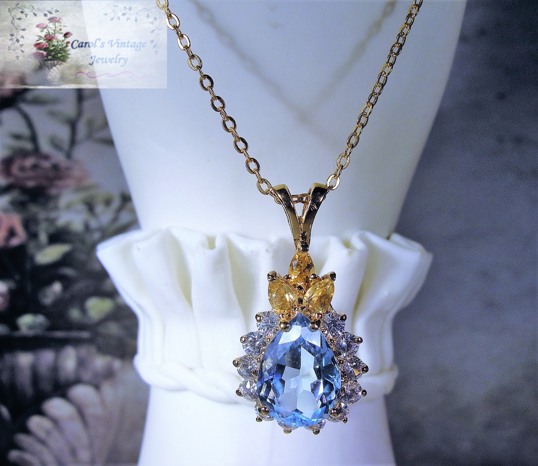Stunning Gold Vermeil Swiss Blue Pear Shaped Topaz with Marquise ...