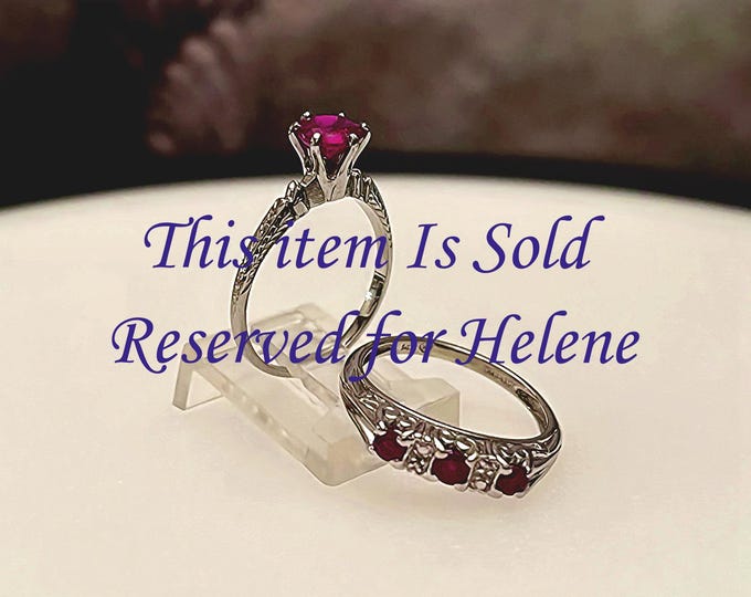 Reserved for Helene - 6th Payment: Art Deco Ruby Diamond Bridal Ring Set - Size 5.75 - Free Sizing