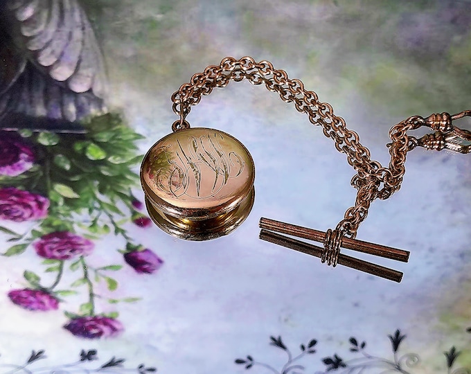 Victorian 14K Gold Filled Albert Pocket Watch Fob Chain with Locket