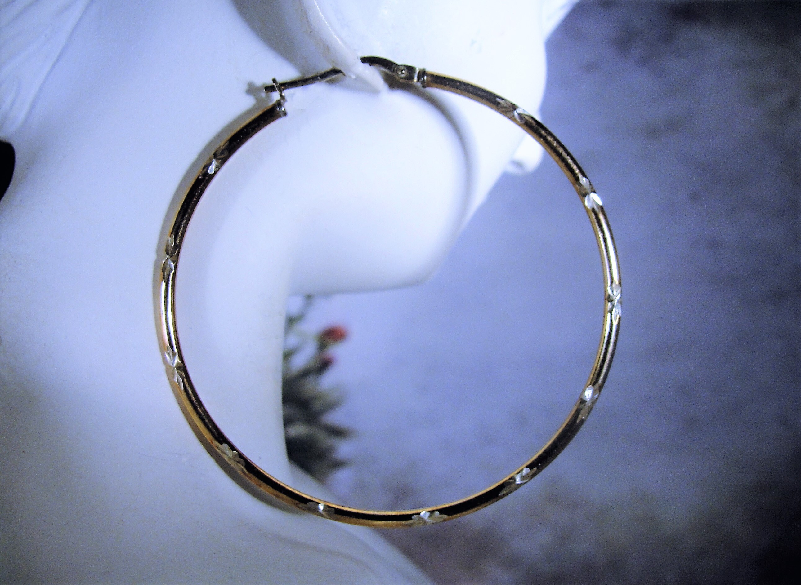 Vintage 10K RGP Rose Gold and Sterling Silver Large Hoop Earrings, Star Burst Etched Hoop