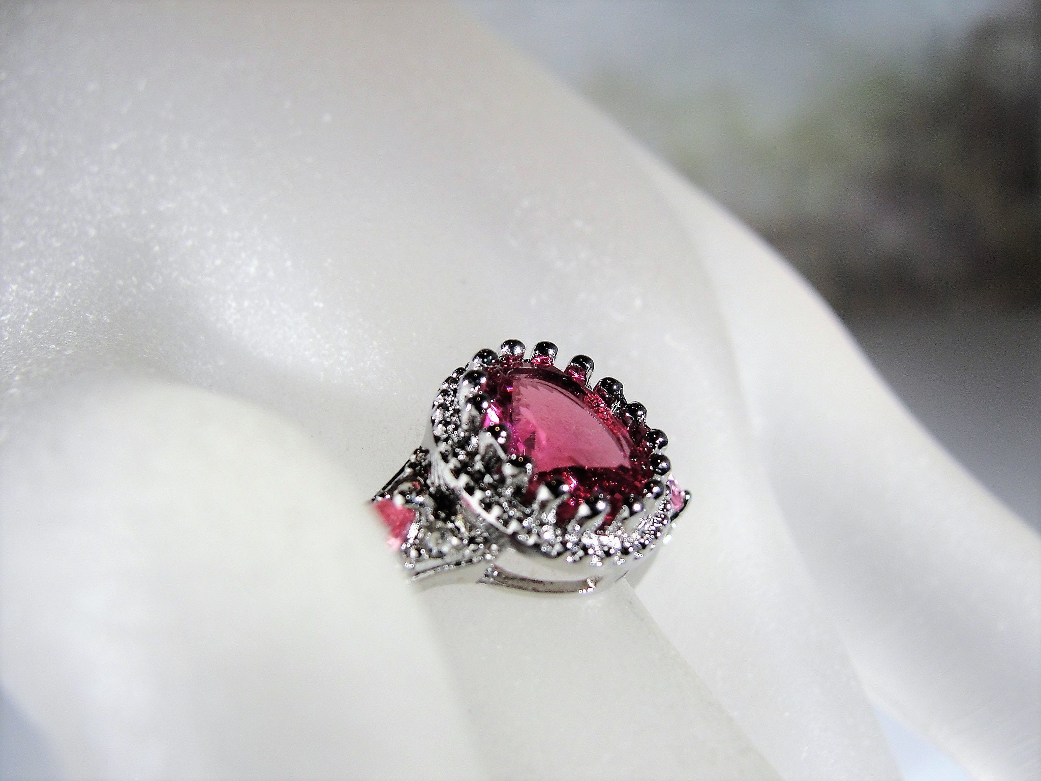 Sterling Pink Glass Ring Pink Glass Ring with a Crown Etsy