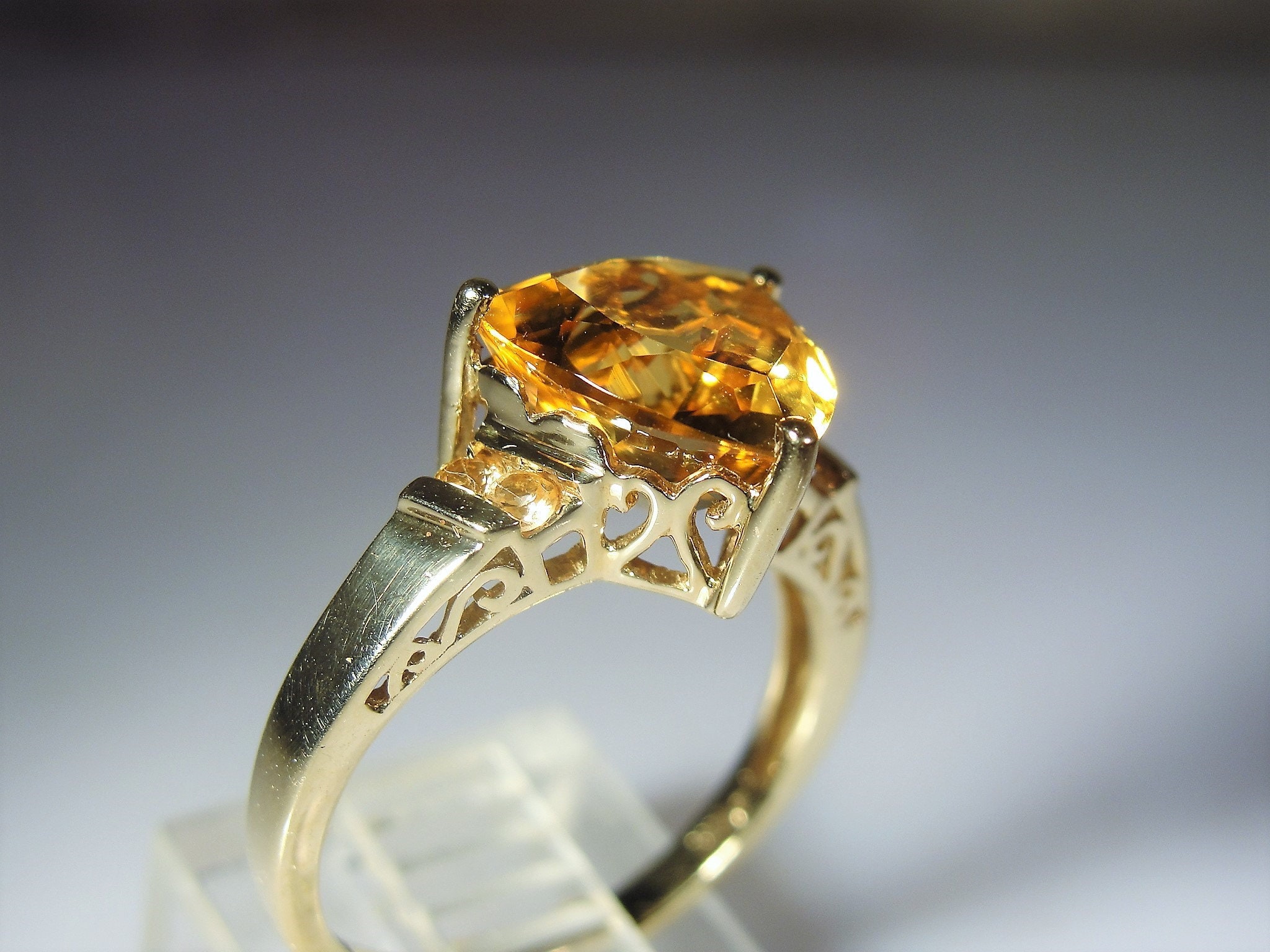 10K Trillion Cut Citrine Ring, Golden Citrine, Art Deco Style Ring ...