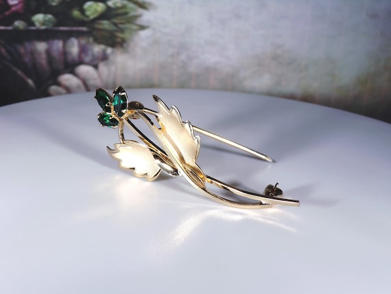 Vintage 14K Yellow Gold-Filled Green Marquise Cry… - image 3