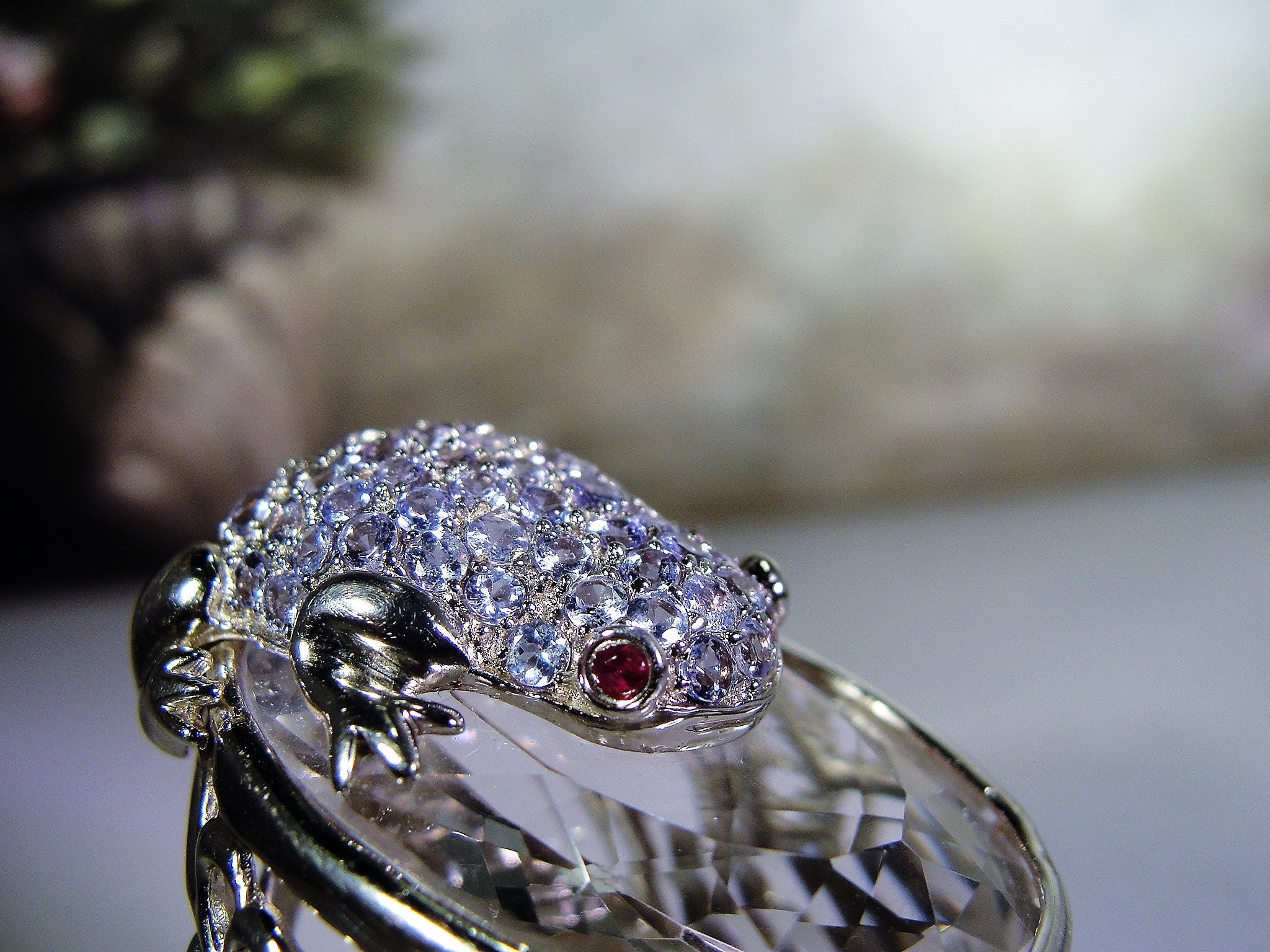 Rhinestone Frog Ring, Blue Rhinestone Frog Ring, Sterling Silver Frog
