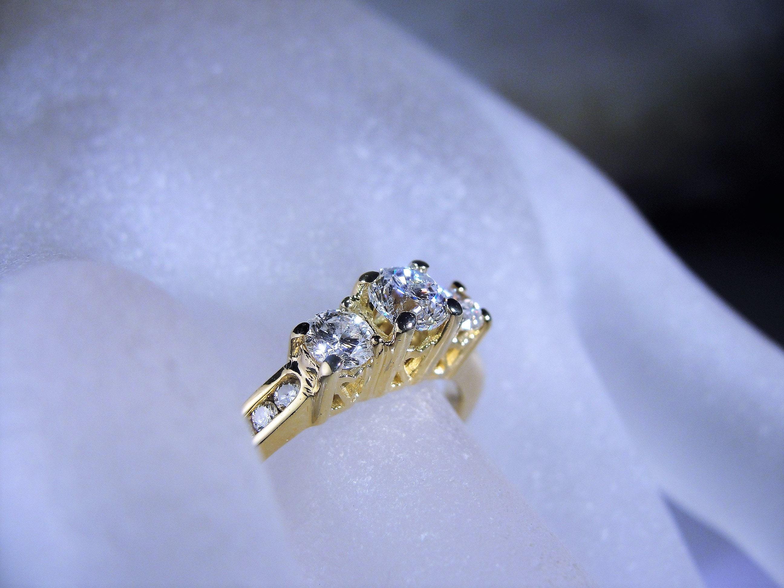 Trilogy Ring, 14K Gold Diamond Ring, Hearts in the Mounting, Past ...