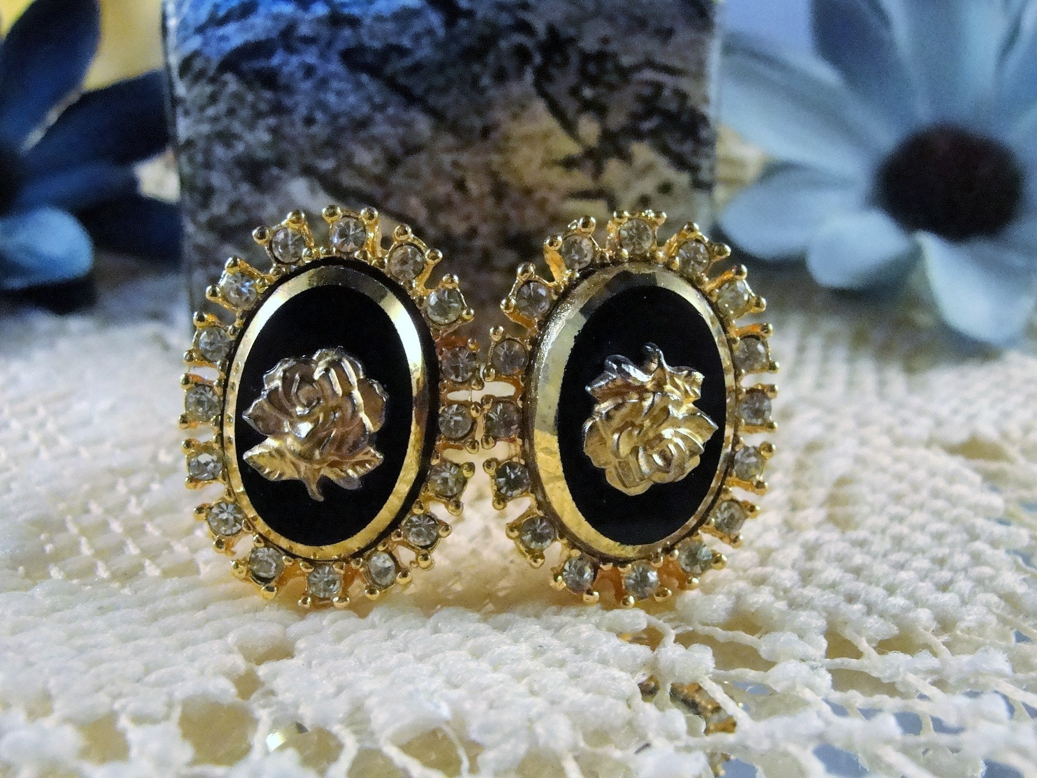 Cufflinks Earrings Set, Celebrity New York Earrings & Cufflinks Set, Black Beveled Glass, Gold