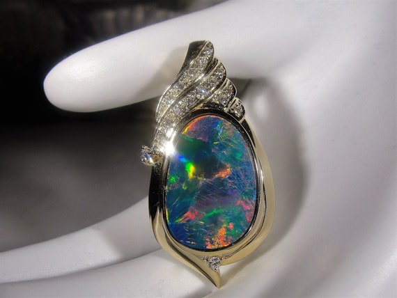Black Opal and Diamond Pendant 14K Yellow Gold Black Opal Diamond Pendant Opal Pendant Natural Black Opal and Diamonds Vintage Pendant Etsy Canada