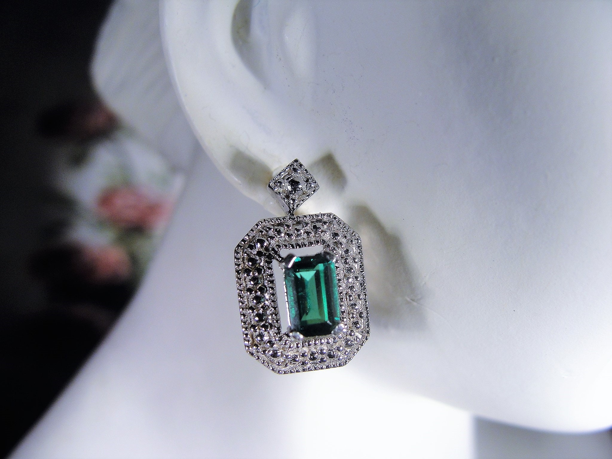 Synthetic Green Emerald Sterling Silver Earrings, Post Earrings, Stud Earrings, Pierced Earrings