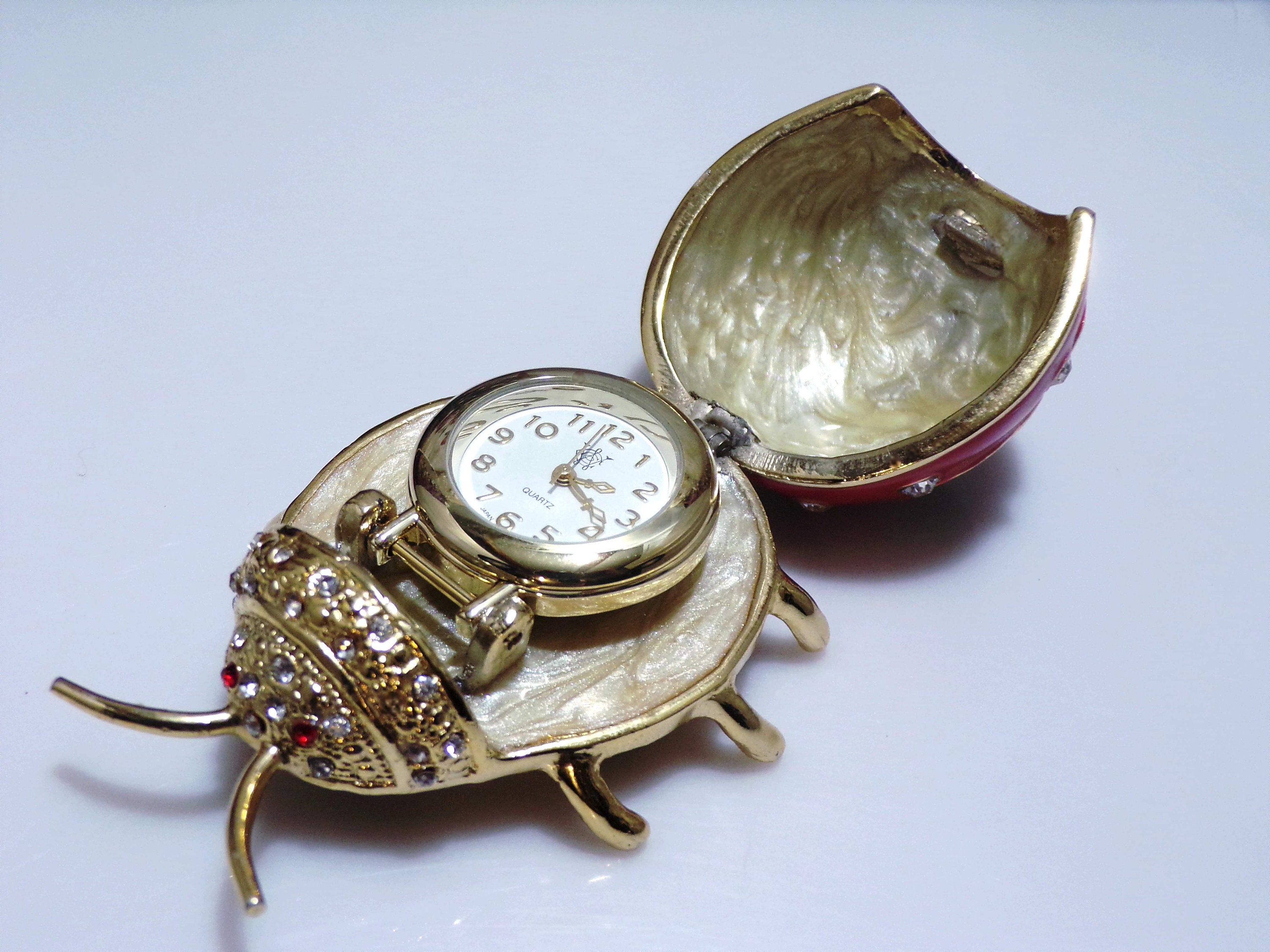 Miniature Ladybug Tabletop Clock Good Luck Clock Japan Quartz