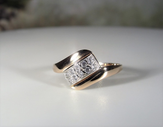14K CZ Ring, 14K Rose Gold Cubic Zirconia Bypass R