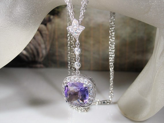 Amethyst Necklace, Sterling Silver Art Deco Purpl… - image 10