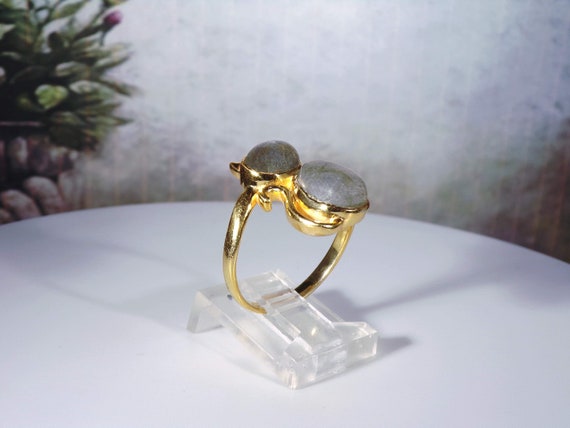 Labradorite Cat Ring – Gold Vermeil Bluish Gray C… - image 5
