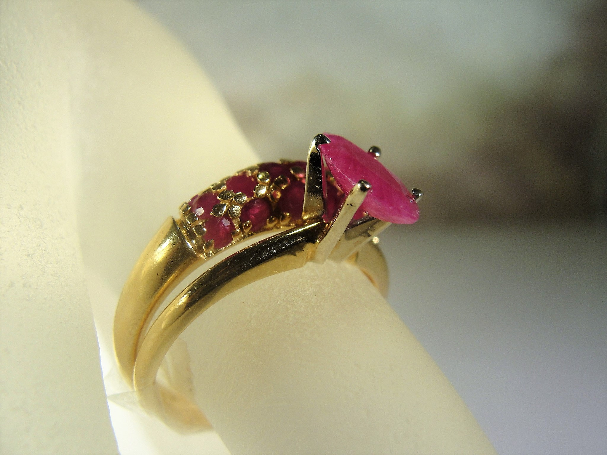 14K Ruby Bridal Ring Set, Ruby Ring Set, Marquise 1 Carat Solitaire