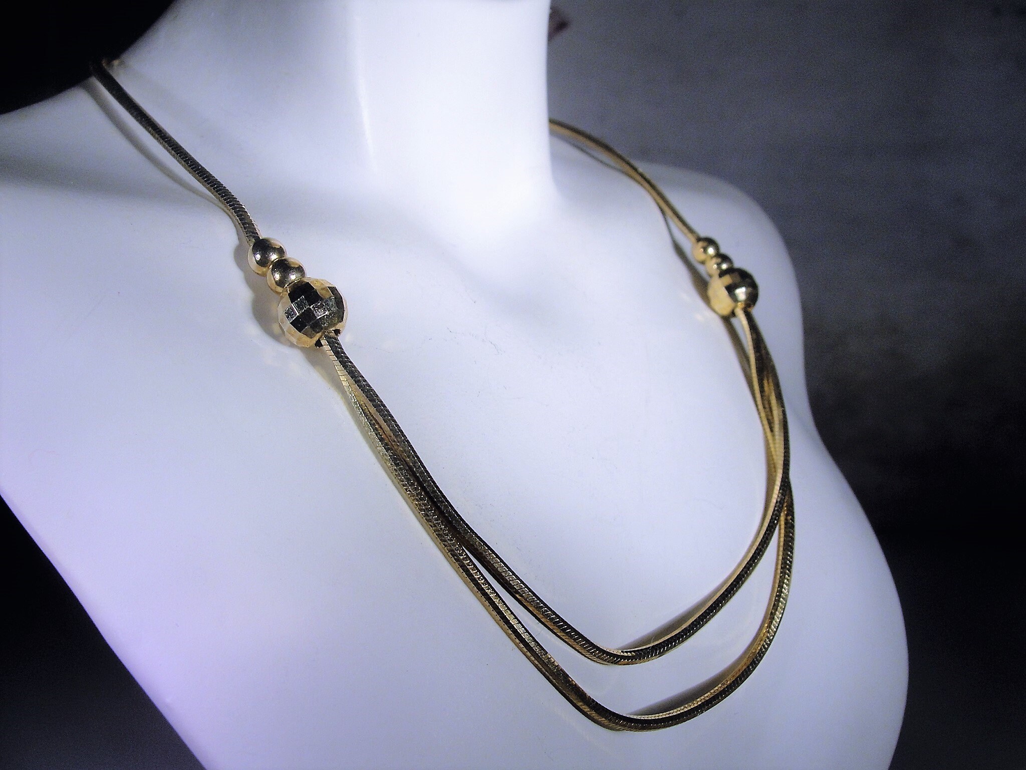 MILOR Necklace, Italian Gold Vermeil Double Strand Snake Chain with Gold Decorative Beads 