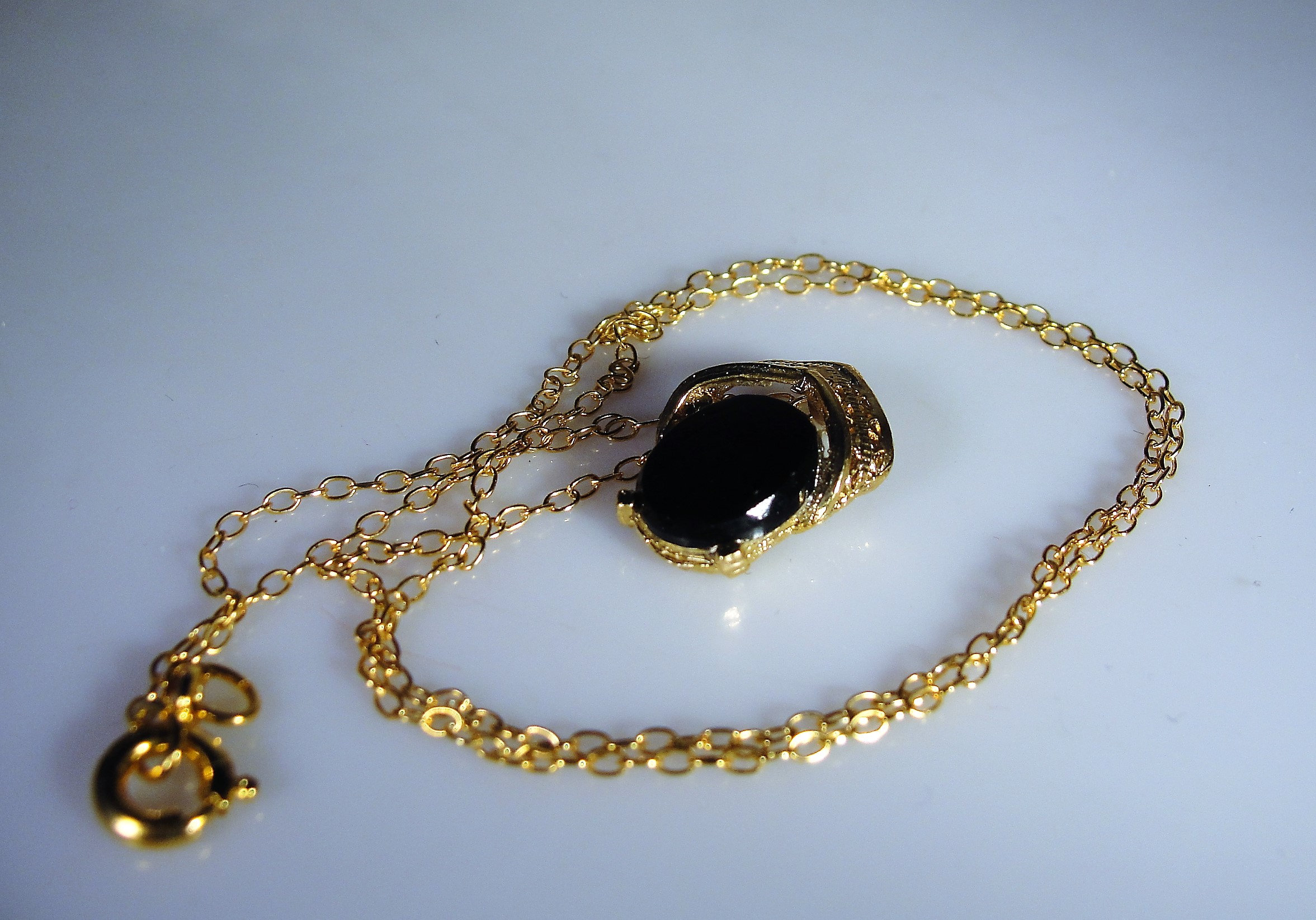 12K Gold Filled Genuine Black Onyx Necklace in Its Original Box, 15