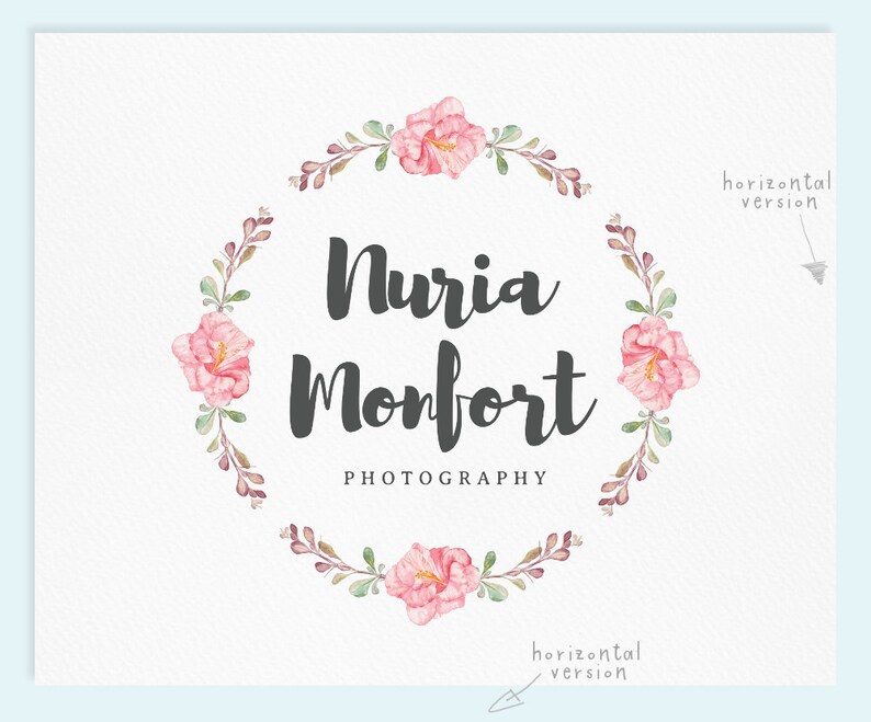 Watercolor Logo / Photography Logo / Premade Logo / Business Logo / Photography Watermark / Wedding Logo / Wreath Logo image 2